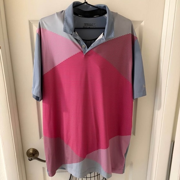 Nike Golf Other - Nike Golf Tour Performance Dri-FIT Polo Men's XL Blue Pink Striped Golf Shirt